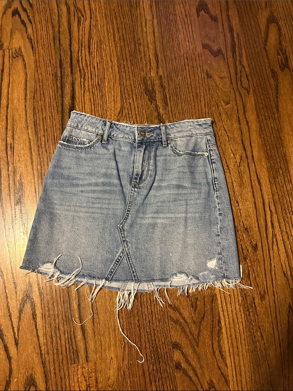 Women’s PAIGE Distressed Light Blue Denim Mini Skirt